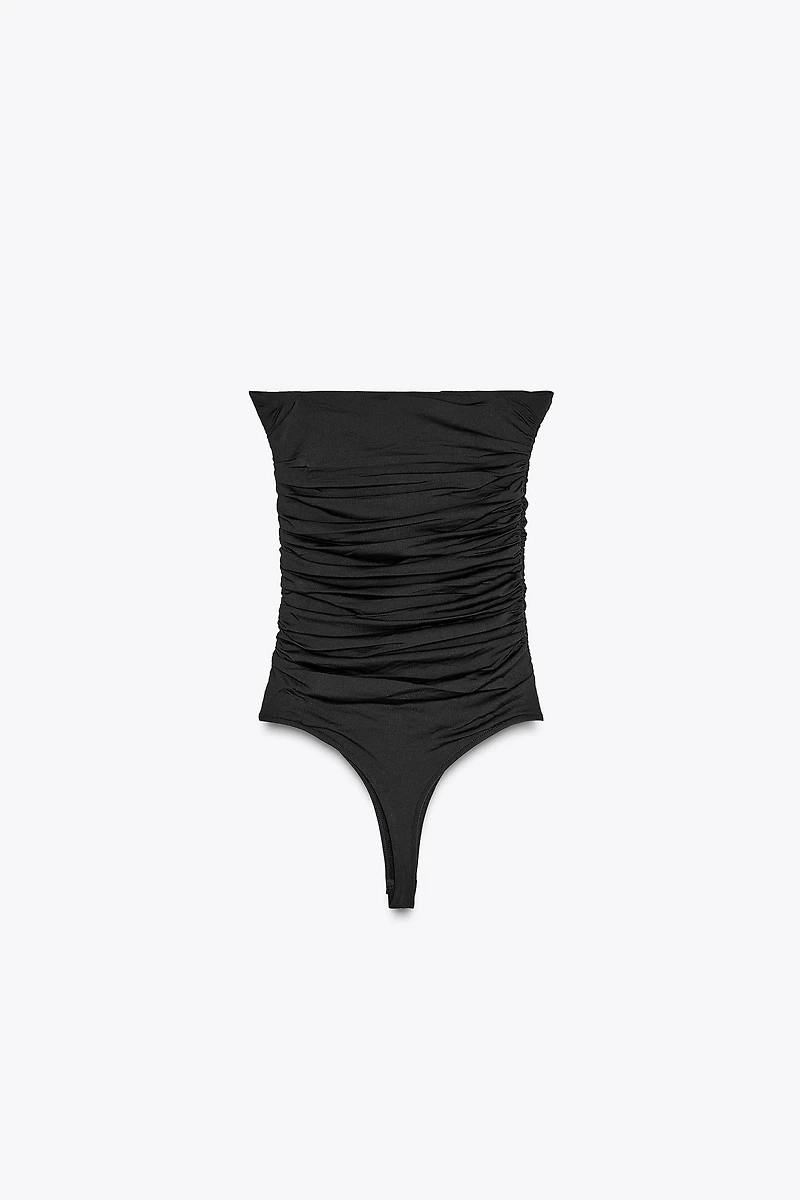 RUCHED POLYAMIDE BANDEAU BODYSUIT