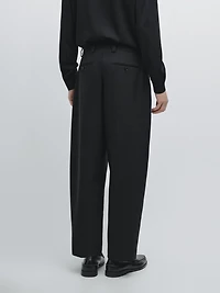 Three-ply wool barrel fit trousers