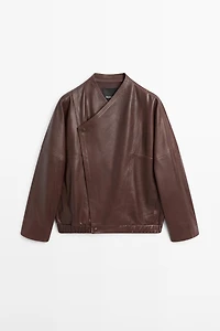 Veste bomber asymétrique en cuir nappa