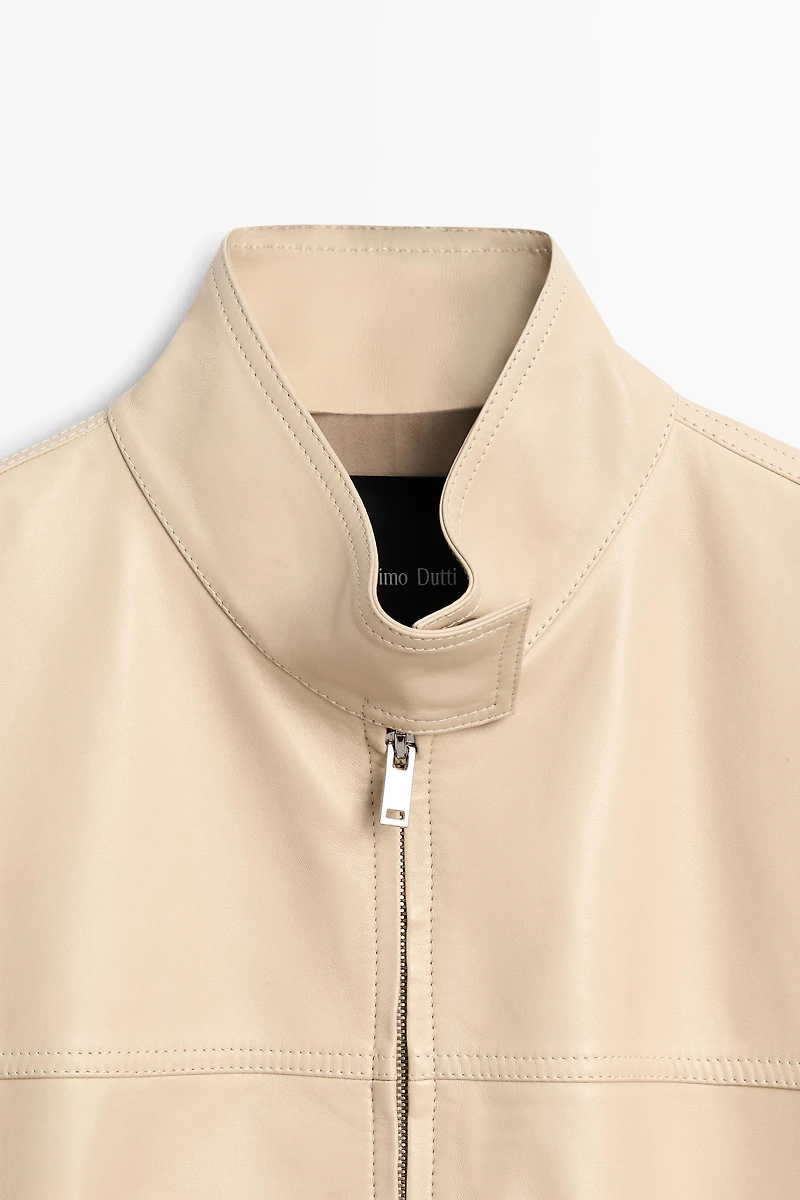 Elastic hem leather jacket