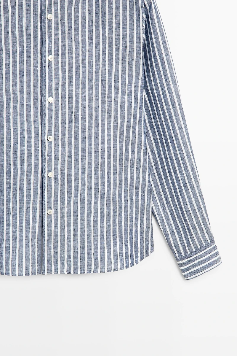 Regular fit striped 100% linen shirt