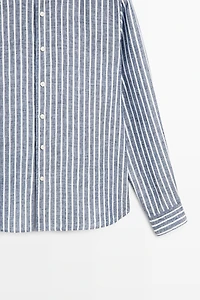 Regular fit striped 100% linen shirt