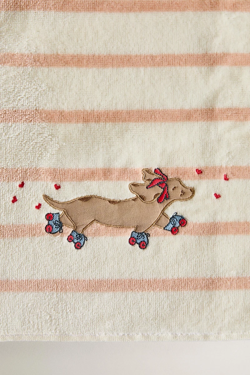 CHILDREN'S STRIPED BATH TOWEL WITH SKATING DOG
