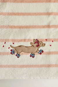 CHILDREN'S STRIPED BATH TOWEL WITH SKATING DOG