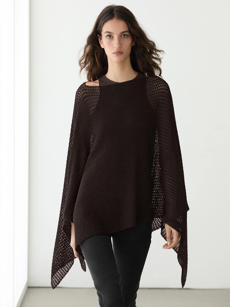 Cotton blend cape with openwork detail