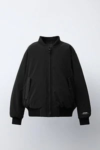 RUBBERIZED BOMBER JACKET WITH REMOVABLE FLEECE HOODIE