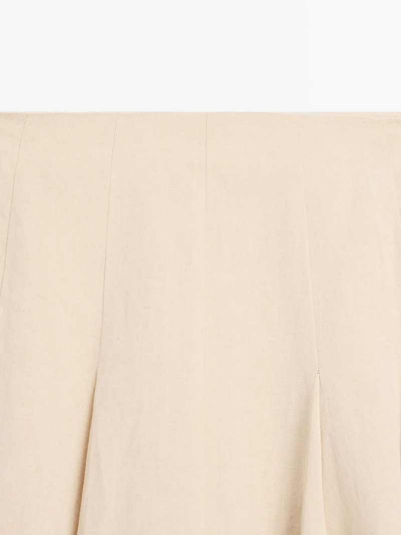 Flounce linen blend midi skirt