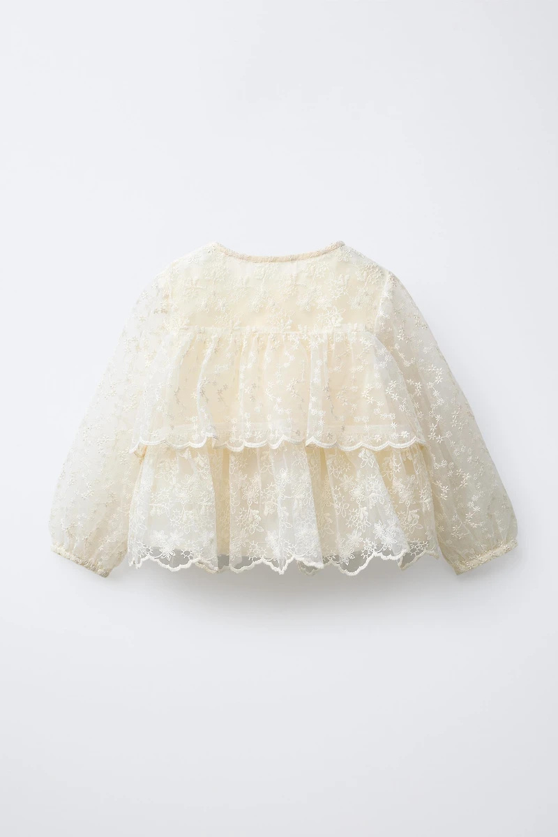 FLORAL RUFFLED TULLE TOP