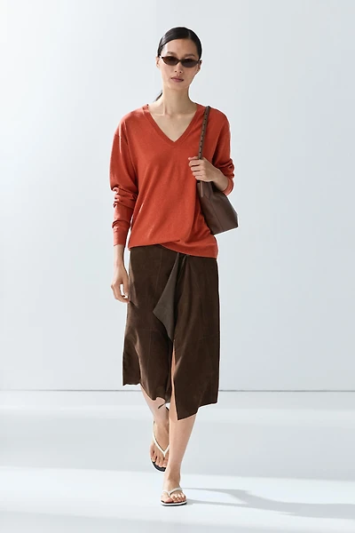 V-neck knit sweater
