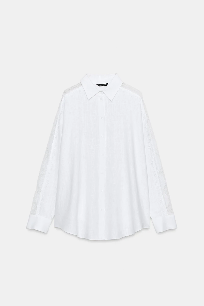 OVERSIZED LINEN BLEND LACE SHIRT