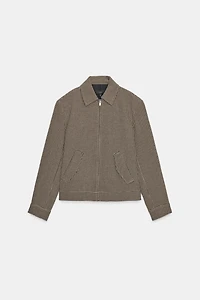 HOUNDSTOOTH BOMBER JACKET WITH SHOULDER PADS