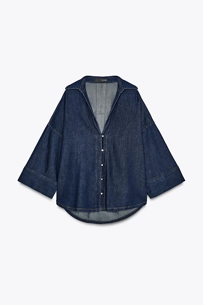 DENIM EFFECT BUTTON-UP SHIRT