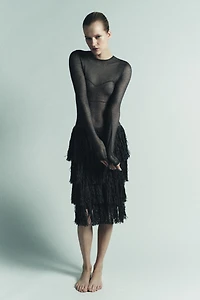 METALLIC THREAD FRINGED KNIT DRESS