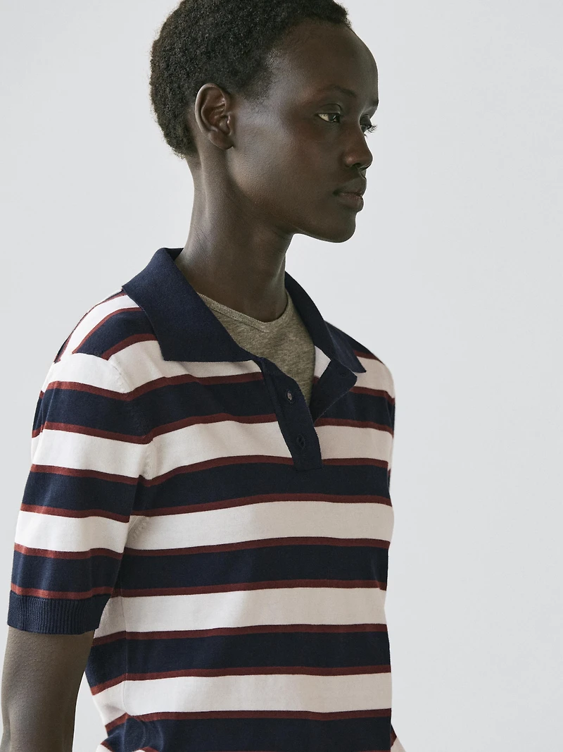Striped knit polo sweater