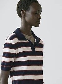 Striped knit polo sweater