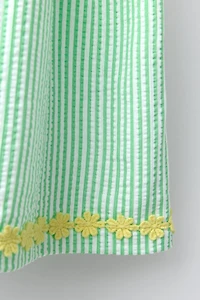 EMBROIDERED FLORAL STRIPED DRESS