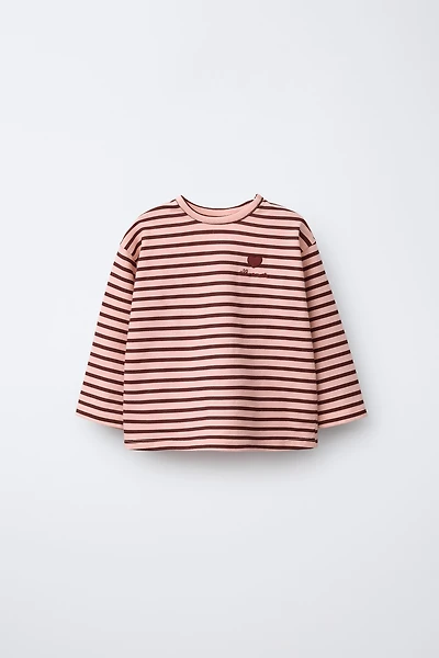 STRIPED T-SHIRT WITH EMBROIDERED HEART