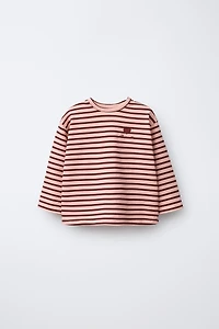 STRIPED T-SHIRT WITH EMBROIDERED HEART