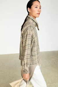 100% linen check shirt with snap buttons