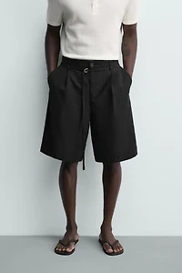 RELAXED FIT BELTED PLEATED SHORTS