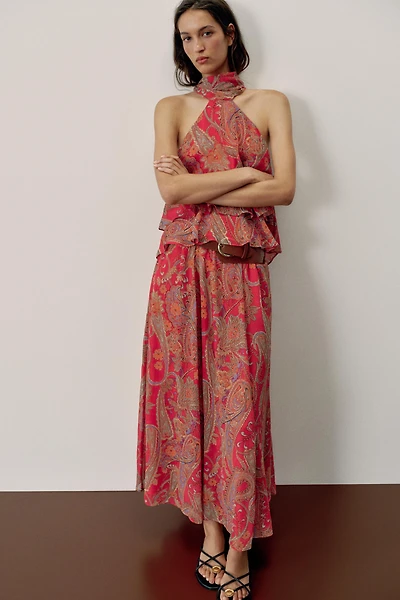 BELTED PRINTED SKIRT