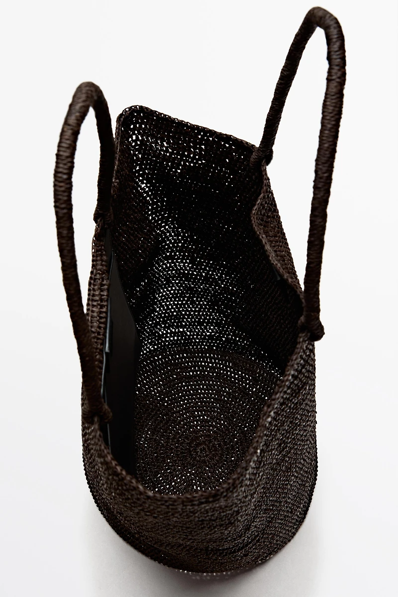 Raffia bucket tote bag