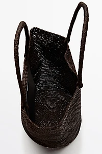 Raffia bucket tote bag