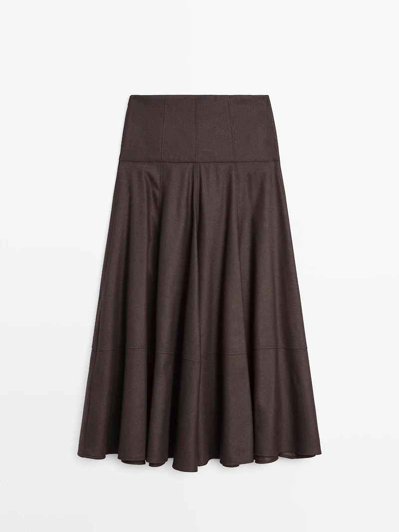 Wool blend midi skirt with yoke