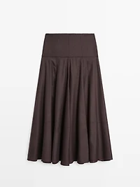 Wool blend midi skirt with yoke