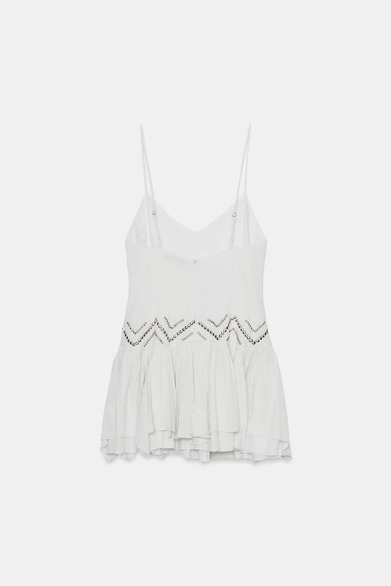 RUFFLED CHIFFON STUDDED DRESS