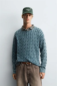 WASHED CABLE KNIT SWEATER