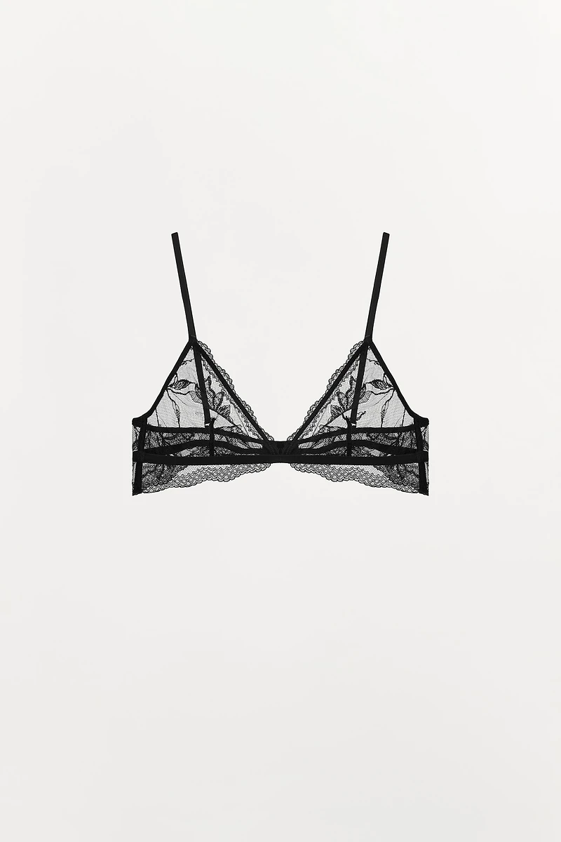 TRIANGLE BRA WITH FLORAL EMBROIDERY