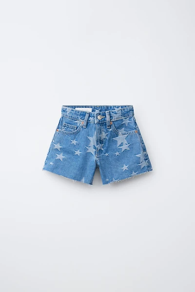 STAR PRINT DENIM SHORTS