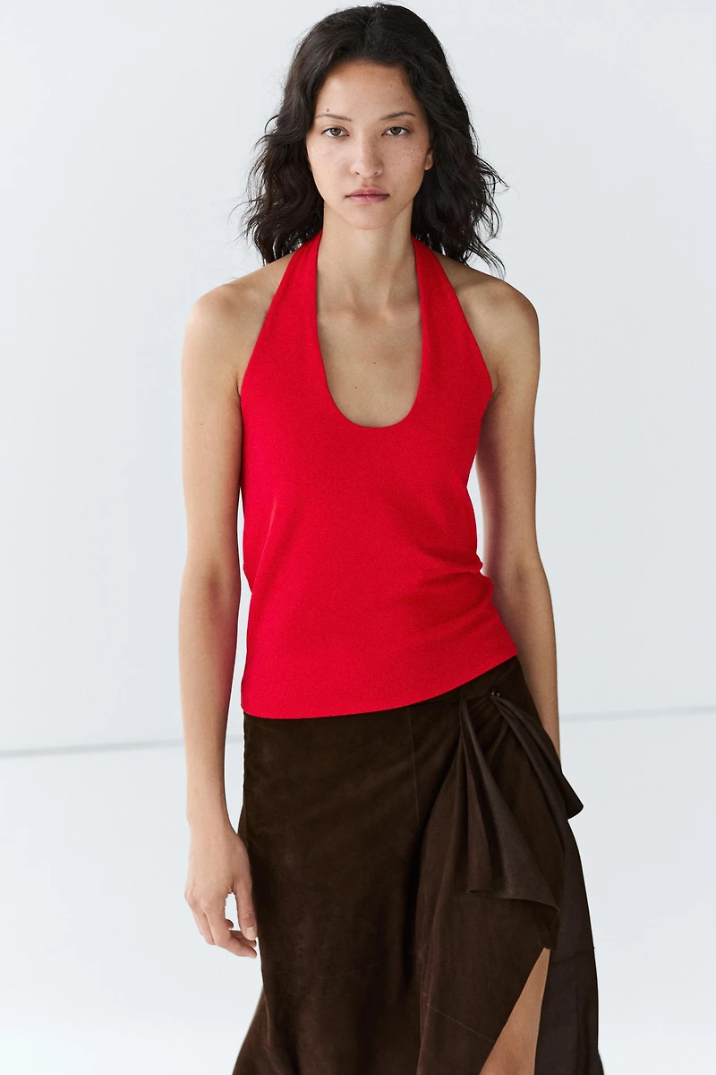 Top à encolure américaine en coton et modal