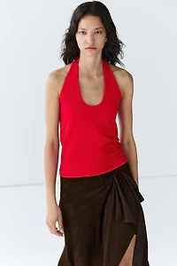 Top à encolure américaine en coton et modal
