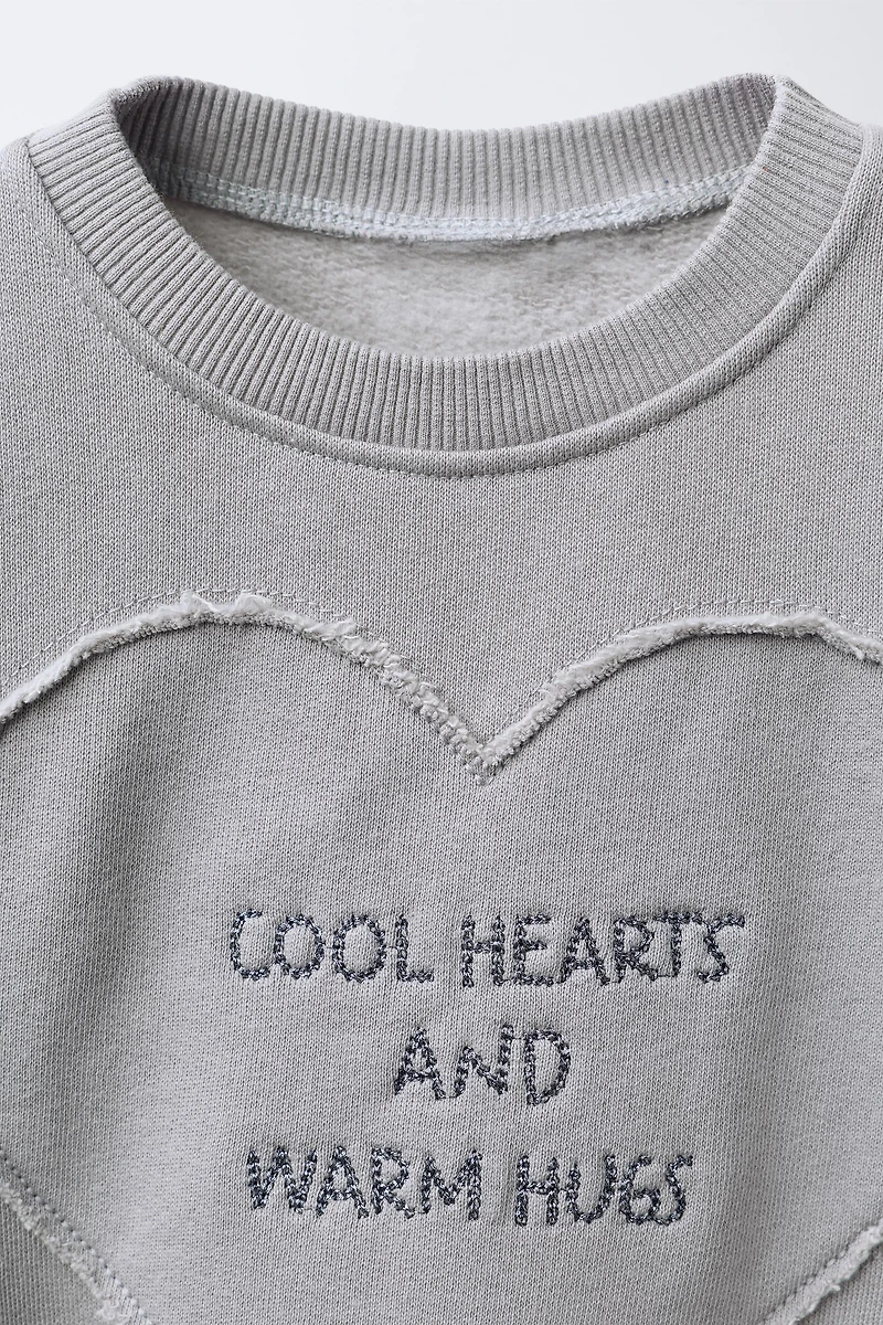 EMBROIDERED HEART TEXT SWEATSHIRT
