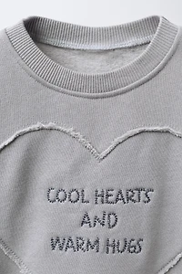 EMBROIDERED HEART TEXT SWEATSHIRT