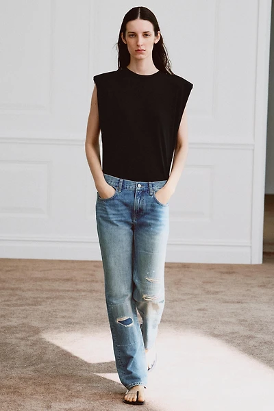 ZW COLLECTION MID-RISE RIPPED STRAIGHT LEG JEANS