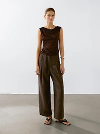 Pantalon à pinces fluide en lin mélangé