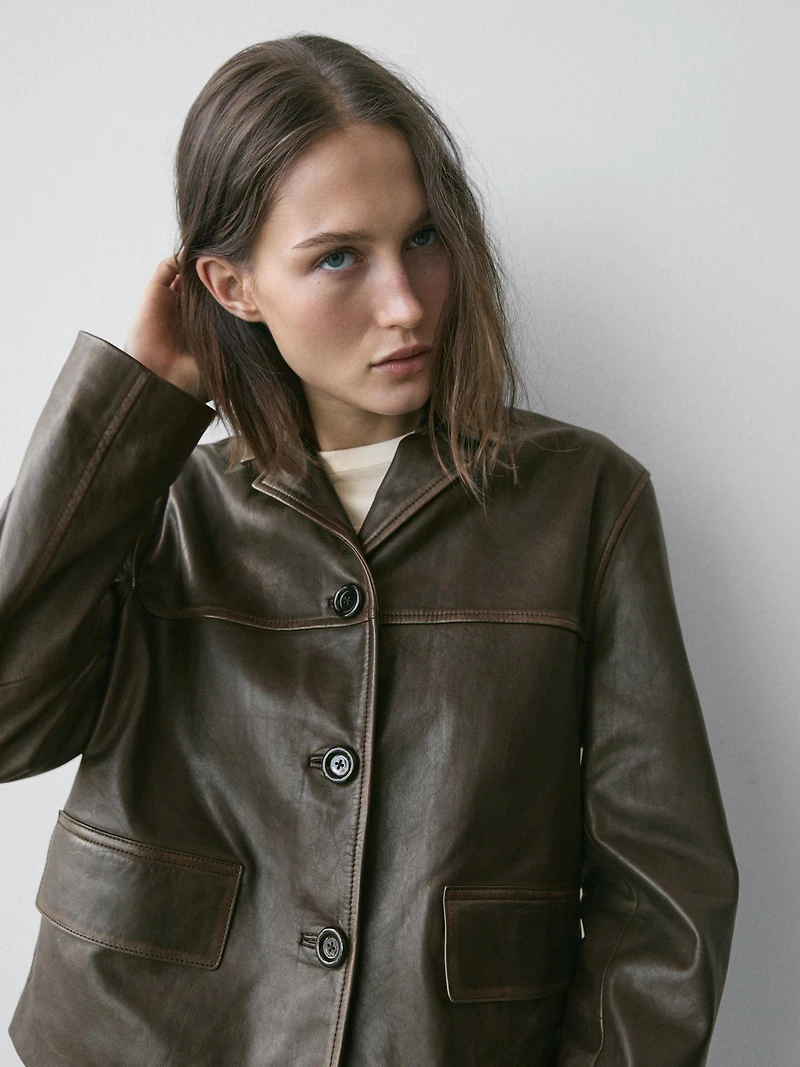 Nappa leather jacket with lapel collar
