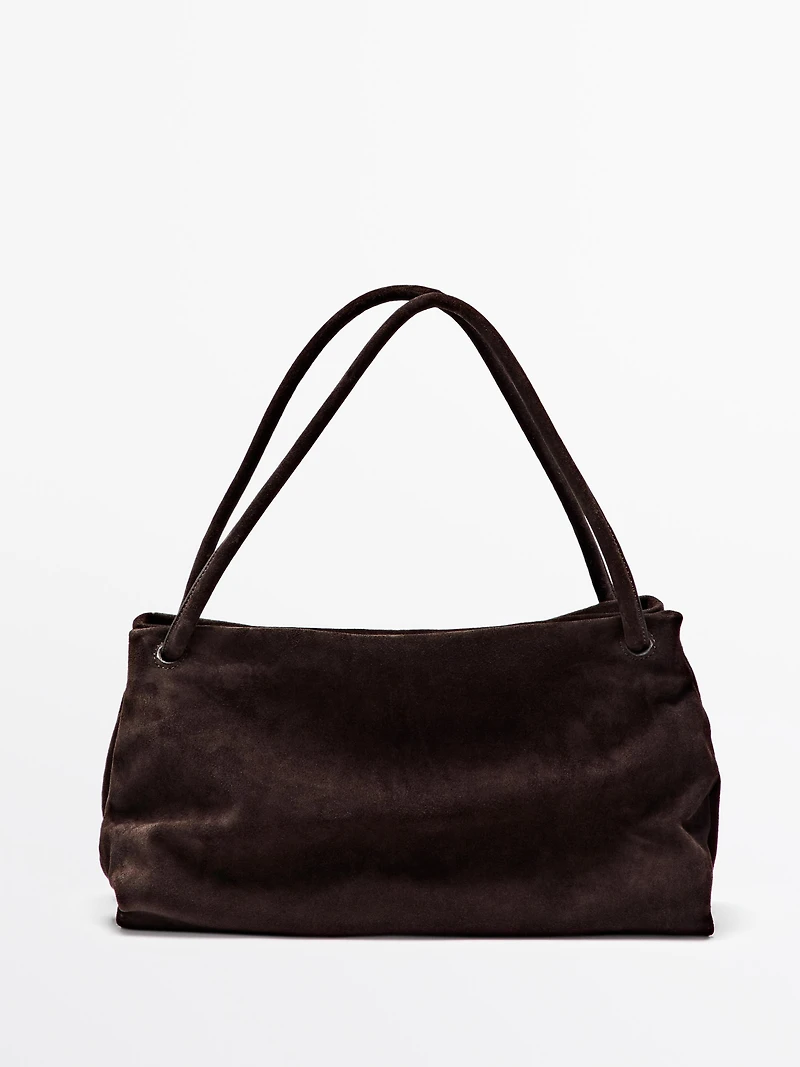 Leather and split leather medium bag with compartments