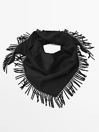 Wool blend knit cape with fringing