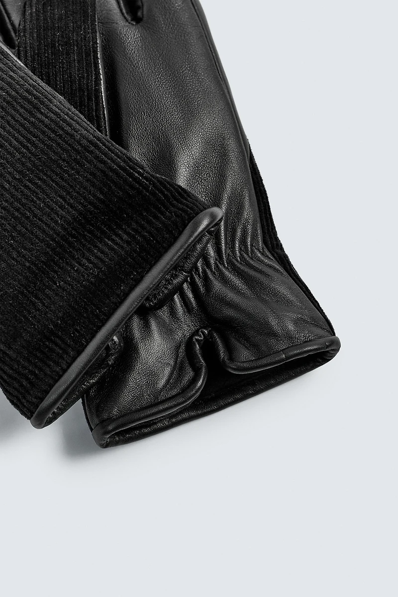 LEATHER AND CORDUROY COMBINATION GLOVES