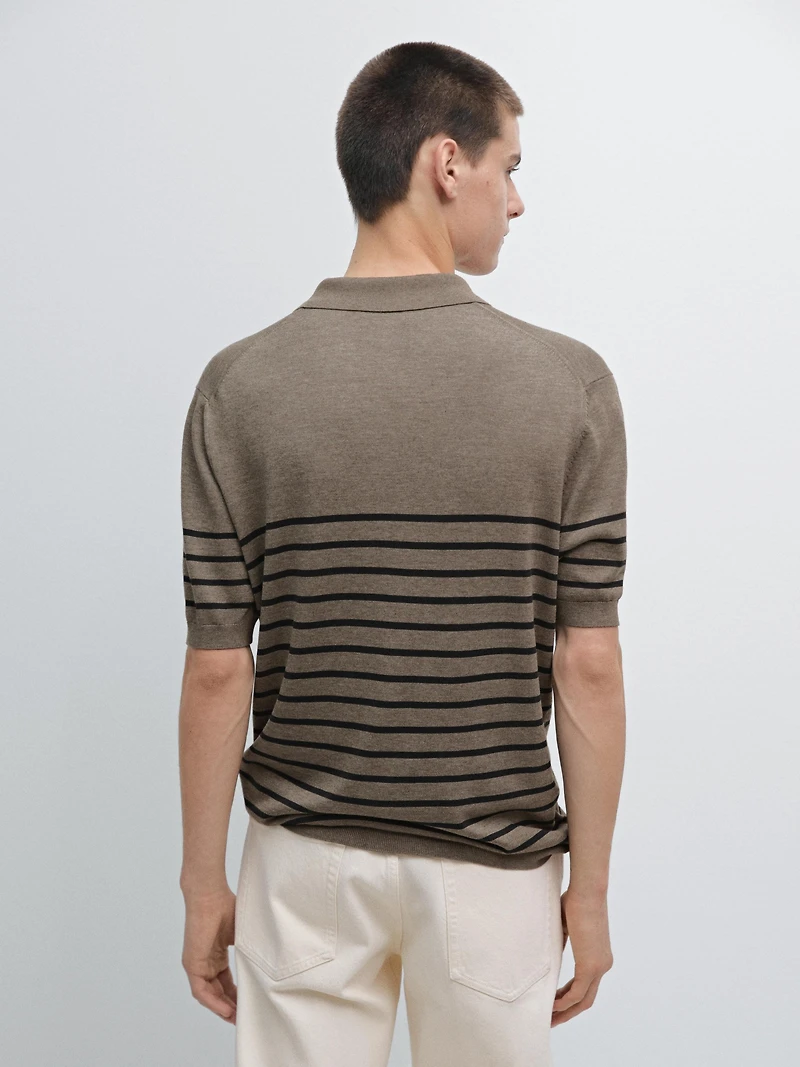 Short sleeve striped knit polo shirt