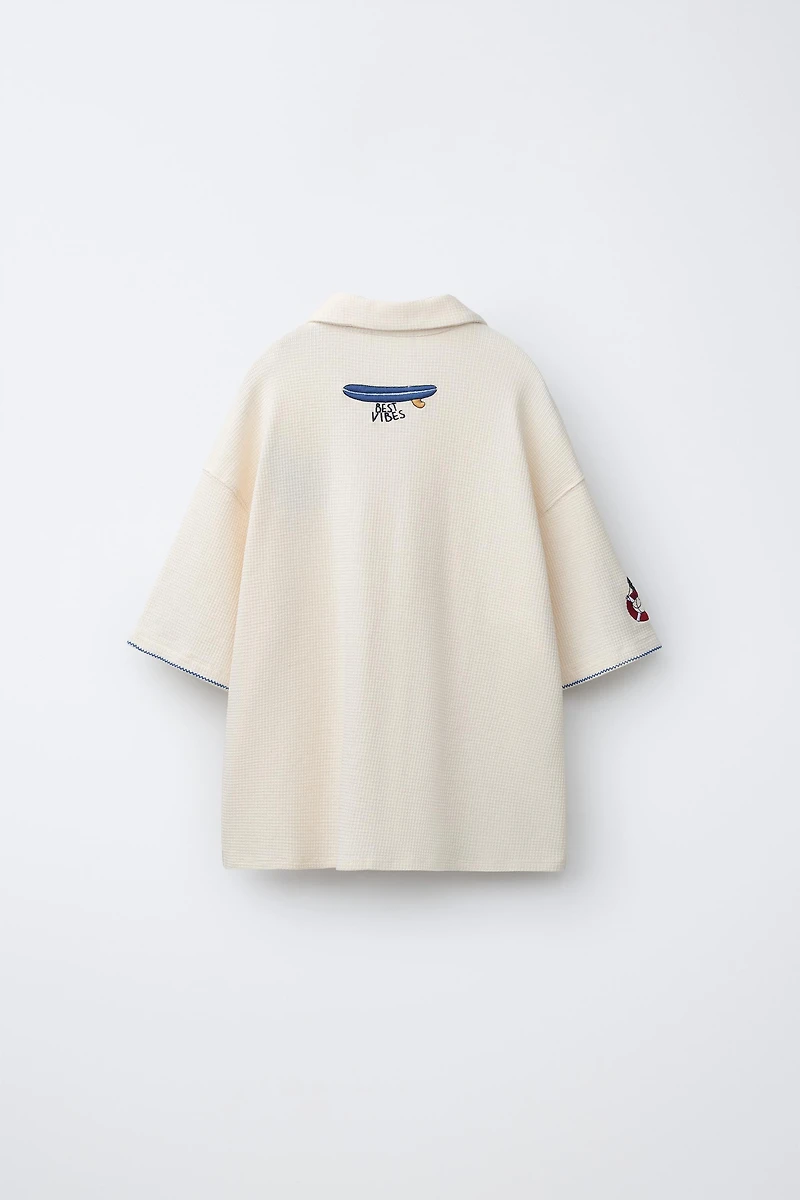 EMBROIDERED TEXTURED POLO SHIRT
