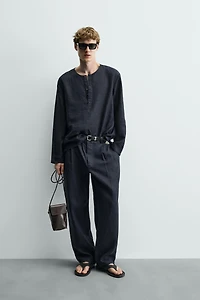 100% HEMP PLEATED WIDE FIT PANTS