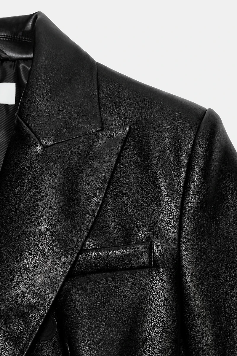 FAUX LEATHER DOUBLE BREASTED BLAZER