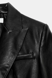 FAUX LEATHER DOUBLE BREASTED BLAZER