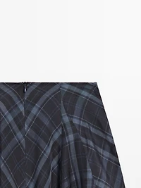 Check print flowing godet skirt