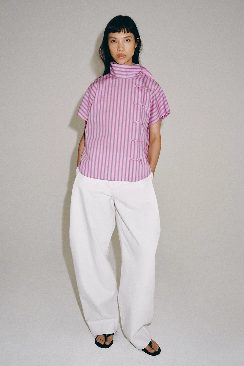 ZW COLLECTION STRIPED FROG FASTENING SHIRT